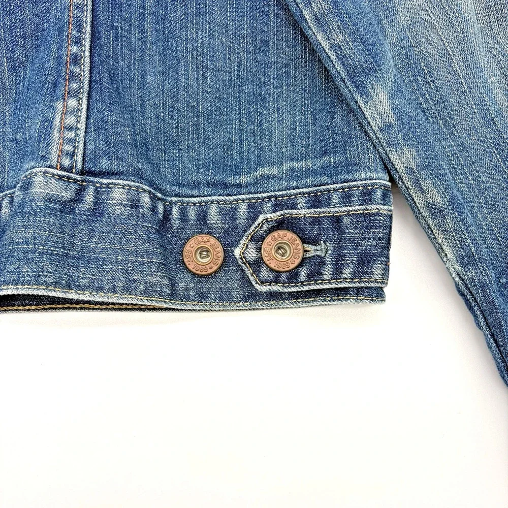 GAP Jean Jacket Womens Size Medium Trucker Blue Denim Stretch Y2K VTG Distressed